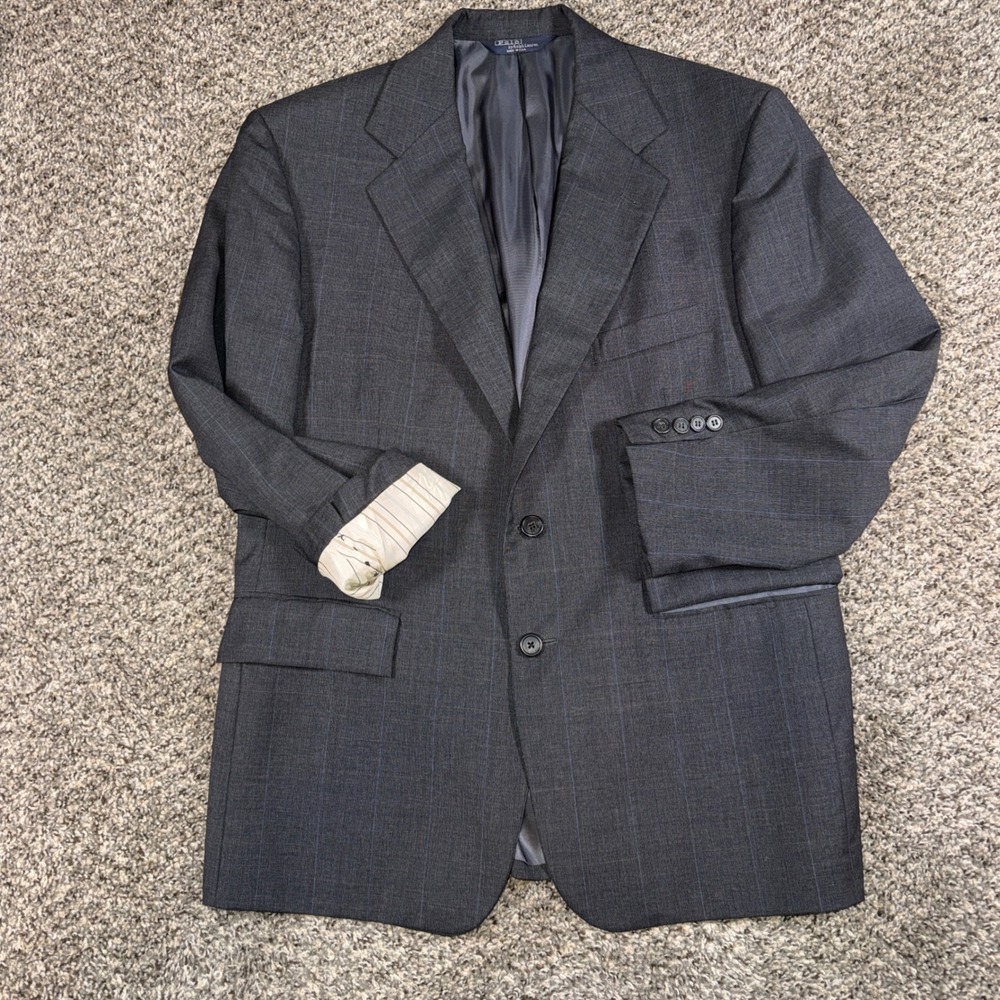 Polo Ralph Lauren Vintage 40S Gray Windowpane 100% Wool Blazer Sport Coat USAā